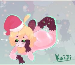 anthro big_ass black_sclera blonde_hair blush boy christmas christmas_hat feet feet_together feet_up furry green_eyes greenstar kaiji_(greenstar) looking_at_viewer male male_only original sea_bunny sea_slug sweatdrop thick_ass thick_thighs wide_hips