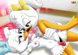 2girls bbmbbf disney duck ducktales ducktales_(2017) female_only june_duck may_duck palcomix sex_toy strap-on yuri yurihaven.com