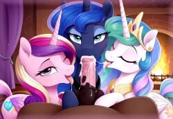 ai_generated alicorn animal_genitalia animal_penis balls equid equine equine_penis fellatio female feral friendship_is_magic furry genital_fluids hasbro horn horse horsecock local_sugar_provider male my_little_pony penis pony princess_cadance_(mlp) princess_celestia_(mlp) princess_luna_(mlp)