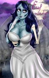 1girls 2018 alternate_version_available artist_name big_breasts blue_hair blue_skin bones bridal_gauntlets brown_eyes cemetery cleavage corpse_bride emily_(corpse_bride) erolady female female_only full_moon graveyard hourglass_figure huge_breasts lipstick long_blue_hair long_hair moon self_upload skeleton solo solo_focus tim_burton veil voluptuous warner_brothers wedding_dress wedding_ring wedding_veil zombie zombie_girl