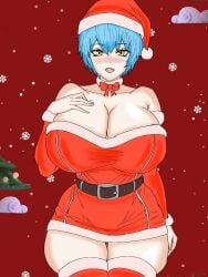 angela_(lobotomy_corporation) big_breasts blue_hair chesed95850218 christmas_outfit library_of_ruina project_moon tagme yellow_eyes