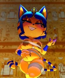 3d_(artwork) 3d_background absurd_res animal_crossing ankha_(animal_crossing) areola bandage_wraps bangs barely_visible_genitalia barely_visible_pussy belly belly_grab belly_jiggle big_areola big_belly big_breasts blue_eyes blue_hair blunt_bangs blush bob_cut breast_jiggle breasts bulging_breasts container cup dark_areola dark_eyelids digital_media_(artwork) domestic_cat drinking_glass eyeshadow felid feline felis front_view genitals glass glass_container glass_cup glistening_eyelids hair hi_res holding_container holding_cup holding_object inside jiggling looking_at_viewer low-angle_view makeup mammal markings mixed_media narrowed_eyes naughty_face navel navel_pendant navel_piercing nintendo one_fang piercing pussy seductive slightly_chubby smile solo striped_markings striped_tail stripes tail tail_markings theboogie thick_thighs thigh_jiggle uraeus wine_glass yellow_body