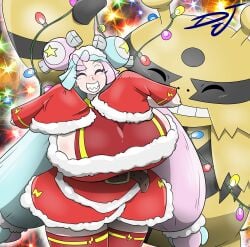 1girls big_breasts blue_and_pink_hair blush bouncing_breasts breasts christmas christmas_outfit djthepokemen fancy_shmancy_hair_clips female game_freak gym_leader hair_ornament holidays huge_breasts iono_(pokemon) large_breasts long_hair magnemite magnemite_hairclips massive_breasts nintendo pink_eyes pokemon pokemon_(game) pokemon_(species) pokemon_sv purple_hair sharp_teeth thick_thighs twintails two_tone_hair