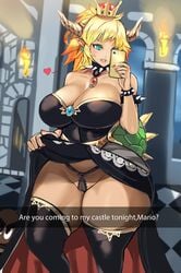 1girls big_breasts blonde_hair bowsette breasts cigusa cleavage female female_only flashing genderswap goomba huge_breasts large_breasts lift_skirt looking_at_viewer mario_(series) new_super_mario_bros._u_deluxe nintendo panties rule_63 selfie skirt skirt_lift solo super_mario_bros. text thick_thighs thighhighs upskirt voluptuous wide_hips