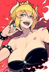 1girls blonde_hair blue_eyes bowsette breasts female female_only genderswap horns mario_(series) new_super_mario_bros._u_deluxe nintendo solo taketora_suzume