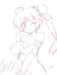 almost_naked almost_nude beyblade beyblade_x big_breasts breasts breasts chinese_female chinese_girl cute cute_face gloves mei_mei_(beyblade) nude_female sketch twin_buns wink