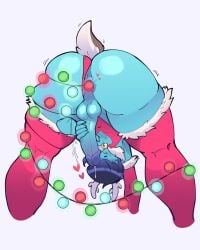 anal_beads anal_beads_in_ass big_butt blue_body blue_skin christmas christmas_clothing christmas_lights christmas_outfit deltarune femboy kris_(deltarune) male male_only presenting presenting_ass presenting_hindquarters presenting_penis reindeer_antlers reindeer_costume tokoboo