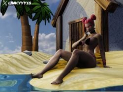 1girls 3d alternate_version_at_source beach bikini bracelet choker earrings eyewear female female_only fortnite fortnite:_battle_royale glowing_eyes haze_(fortnite) light-skinned_female light_skin looking_at_viewer partially_clothed pink_hair red_eyes sitting solo solo_female sunglasses surf_witch_(fortnite) tagme tagme_(artist) tinted_eyewear