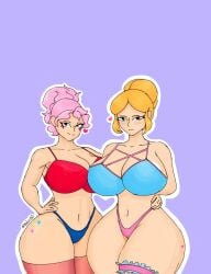 big_ass big_breasts big_butt big_thighs brawl_stars girls janet_(brawl_stars) lingerie pink_hair piper_(brawl_stars) yellow_hair