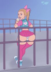 1girl adult blonde_hair celebrity huge_ass ice_cream jojo_siwa miniskirt mrscrambled panties parody real_person thick_thighs