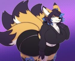 1futa anthro anthro_only balls balls_visible_through_clothing big_ass big_breasts black_hair bottom_heavy breasts bulge busty_boy chest_tuft cleavage furry furry_only futa_only futanari hair_over_one_eye huge_breasts kitsune no_humans no_visible_nipples penis_visible_through_clothing penis_visible_through_pants solo solo_futa solo_futanari swatchfodder tagme thick_thighs white_chest_tuft wide_hips yellow_fur