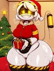 1girls ai_generated big_ass big_breasts christmas christmas_outfit christmas_tree gift glitch_productions holding_gift holding_present huge_ass huge_thighs looking_at_viewer murder_drones robot robot_girl thick_thighs v_(murder_drones) wide_hips