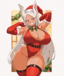 1girls alternate_version_available areola areola_slip areolae areolae_slip ass_length_hair athletic athletic_female bell belt blush boku_no_hero_academia bow bunny_ears bunny_girl bunny_tail choker christmas christmas_decorations christmas_outfit christmas_tree cotton_tail dark-skinned_female dark_skin elbow_gloves fur_trim garland gloves holly_(plant) kemonomimi long_hair mirko miruko my_hero_academia ornament rabbit_ears rabbit_girl rabbit_tail red_eyes rumi_usagiyama santa_costume santa_hat solo thick_thighs thigh_gap thighhighs thighs very_long_hair vizaz white_hair zettai_ryouiki