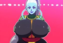 1girls ai_generated angel angel_(dragon_ball) blue_skin breasts_bigger_than_head divine divine_slut dragon_ball dragon_ball_super huge_breasts mullon novelai tall_female top_heavy vados white_hair