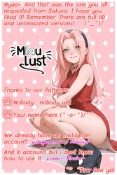 ai_generated dress dress_lift long_hair medium_breasts miaulust naruto naruto:_road_to_ninja naruto_(classic) naruto_(series) naruto_shippuden ninja pink_hair red_dress sakura_haruno sakura_haruno(genin)