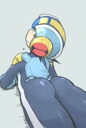 ass back back_view big_ass bubble_butt cheeked_up femboy kirimoro laying_down looking_at_viewer looking_back mega_man mega_man_battle_network megaman.exe teasing teasing_viewer thighs twink