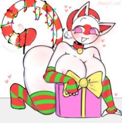 candy_cane cat_ears cat_tail christmas christmas_lights christmas_outfit collar countryhumans crawling hiding_breasts japan_(countryhumans) kak0yt0_chel on_knees santa_hat stockings