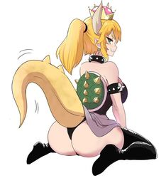 1girls ass blonde_hair bowsette breasts dat_ass female female_only genderswap horns mario_(series) new_super_mario_bros._u_deluxe nintendo okamura solo