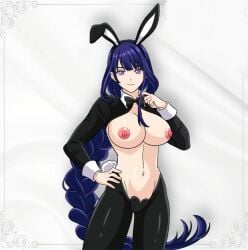 1girls areola big_breasts breasts breasts bunny_ears bunny_tail bunnysuit genshin_impact hfxpins naked naked_female nipples nude nude_female purple_hair raiden_shogun reverse_bunnysuit