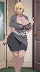 ai_generated breasts cleavage female huge_breasts large_breasts makeup nail_polish naruto naruto_shippuden red_lipstick samui