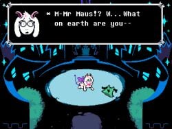 1boy 1girls accurate_art_style clothes_on_floor deltarune dialogue dialogue_box feral feral_on_female genderswap_(mtf) maus_(deltarune) public public_sex ralsei ralsei_(female) ralsei_with_white_fur rape rodent rule_63 smaller_male smaller_penetrating_bigger undertale_(series) zoophilia