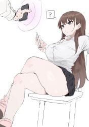 ass black_eyes breasts brown_hair femsub gyaru hypnosis hypnosis_app kkan large_ass large_breasts long_hair maledom mind_control mole original original_character school_uniform sitting skirt smartphone tech_control thick_thighs thighs