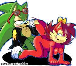 1boy 1girls all_fours anthro archie_comics areolae artist_name ass barefoot bent_over black_nose blue_eyes breasts canine cum cum_in_pussy cum_inside cum_leaking doggy_style duo feet female fiona_fox fox fox_ears fox_tail glasses gloves grabbing green_fur green_hair green_penis hedgehog interspecies jacket kneeling legs male mammal nipples one_eye_closed open_mouth penetration penis pussy red_fur red_hair scourge_the_hedgehog sega senshion sex sonic_(series) sonic_the_hedgehog_(archie) sonic_the_hedgehog_(comics) sonic_the_hedgehog_(series) straight sunglasses sunglasses_on_head tail tail_grab tail_pull thighs tie transparent_background vaginal_penetration