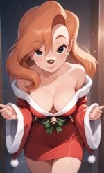 1girls adorable adorable_face ai_generated christmas_outfit female female_only goof_troop orange_hair roxanne_(goof_troop) sexy solo_female