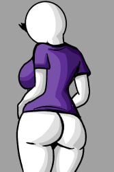 ass ass_focus bald_female bottomless breasts chetoh claire_(chetoh) egg fat_ass female female_focus female_only grey_background looking_down oc original original_character purple_shirt rear_view white_body