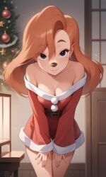 1girls adorable adorable_face ai_generated christmas_outfit female female_only goof_troop orange_hair roxanne_(goof_troop) sexy solo_female