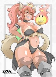 1girls bayeuxman bowsette breasts dark-skinned_female dark_skin female female_only genderswap horns mario_(series) new_super_mario_bros._u_deluxe nintendo podoboo red_bowsette red_hair solo super_mario_bros.