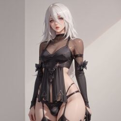 ai_generated android blindparty blue_eyes civitai cyborg futanari nier nier:_automata penis robot solo tagme white_hair yorha_a2