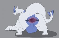 1boy ambiguous_gender anus ass avian bent_over big_tail big_testicles blue_eyes chubby covertcanine disembodied_hands feet gaping gaping_anus goatse grey_background huge_ass huge_testicles interspecies legendary_pokémon long_neck looking_at_viewer looking_back lugia male male_only nintendo pokemon pokemon_(species) pokemon_gsc presenting presenting_anus rear_view shadow simple_background smile solo tail testicles thick_tail thick_thighs video_games white_skin wide_hips wings