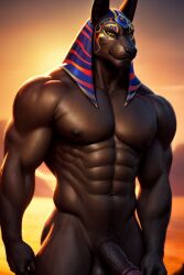 ai_generated brown ears, male, muscular, naked nude, pointed skin, solo,