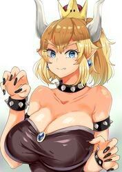 1girls blonde_hair bowsette breasts female female_only genderswap horns mario_(series) new_super_mario_bros._u_deluxe nintendo solo yac_(mokkori)