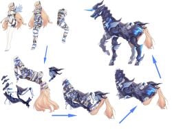 armor artist_request bianka_durandal_ataegina bianka_durandal_ataegina_(palatinus_equinox) blonde_hair bondage bound durandal_(honkai_impact) honkai_(series) honkai_impact_3rd horse_armor horseplay long_hair ponyplay ring_gag solo tagme tied_up vibrator_under_clothes