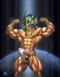 1boy 2015 abs bara biceps big_muscles big_penis blue_hair blush briefs cho_aniki flexing human idaten luxuris male male_only manly muscle muscle_growth muscles muscular necklace nude patreon pecs penis penis_growth pubic_hair solo testicles underwear