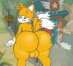 1boy 1male annoyed anthro ass ass_focus ass_slap big_ass big_balls big_butt big_thighs bubble_ass bubble_butt butt_focus femboy fox furry huge_ass huge_butt huge_thighs looking_back royalcicada sega smacking_ass solo sonic_(series) sonic_the_hedgehog_(series) sweat sweaty sweaty_ass sweaty_butt tails tails_the_fox thick_ass thick_thighs