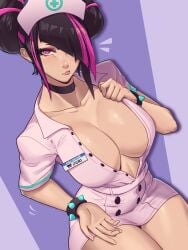 big_ass big_breasts juri_han large_ass large_breasts multicolored_hair name_tag nurse nurse_uniform skullworms solo solo_female street_fighter street_fighter_6 thick_thighs wide_hips