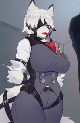 1girls absurd_res anthro big_breasts bottomwear breasts buta99 butler canid canine canis clothed clothing eyepatch female female_only fur hair harness mammal mihoyo mtf_crossgender red_eyes rule_63 solo tail topwear von_lycaon white_body white_fur wolf zenless_zone_zero