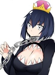 black_hair bored chain_chomp chains chompette crown cute dress isshii13 mario_(series) new_super_mario_bros._u_deluxe nintendo