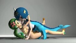 2girls 3d animated blue_hair female female_only flower flower_in_hair green_hair half-human humanoid lana_(pokemon) leafeon long_hair mallow_(pokemon) mp4 noseless pamperpanzer pokémon_(species) pokemon pokemon_(species) pokemon_sm pokephilia sound tagme tongue tongue_out tonguing transformation twintails vaporeon video yuri