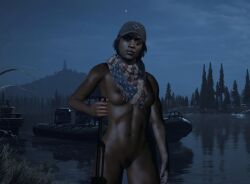 casual dark-skinned_female dark_skin far_cry far_cry_5 female firearm grace_armstrong headwear human muscular neckwear nude nudist public_nudity rastifan rifle weapon