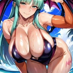 1girls ai_generated alternate_breast_size big_breasts bikini bostin breasts busty curvaceous curvy curvy_body curvy_female curvy_figure darkstalkers female huge_breasts large_breasts morrigan_aensland nipples succubus sweat sweating sweaty sweaty_body sweaty_breasts swimwear thick_thighs thighs vampire