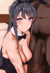 1boy 1girls ai_generated blush cheating cheating_girlfriend dark-skinned_male fat_man female large_penis netorare playboy_bunny sakurajima_mai seishun_buta_yarou_wa_bunny_girl_senpai_no_yume_wo_minai waroffree