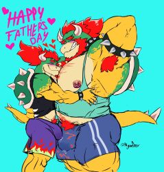 2024 2boys age_difference aged_up anthro anthro_on_anthro areola armband barazoku beard biceps big_bulge big_muscles big_pecs blue_background blush bodily_fluids body_hair bottomwear bowser bowser_jr. bulge chest_hair claws closed_eyes clothed clothing collar dripping duo english_text eyebrows facial_hair father's_day father_(lore) father_and_child_(lore) father_and_son_(lore) flustered furry genital_fluids hair hand_behind_head heart_symbol hi_res holidays hug huge_muscles huge_pecs incest_(lore) koopa male male/male male_only mario_(series) morgan_deer multiple_boys muscular muscular_anthro muscular_male nintendo nipple_piercing nipple_ring nipples obliques parent_(lore) parent_and_child_(lore) parent_and_son_(lore) pecs piercing precum precum_drip precum_through_clothing precum_through_shorts pubes ring_piercing scalie serratus shell shirt shorts signature simple_background size_difference smile son_(lore) spiked_armband spiked_collar spiked_shell spiked_tail spikes spikes_(anatomy) standing tail tank_top text thick_arms thick_thighs topwear triceps wet wet_clothing