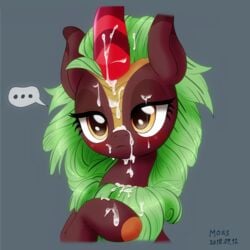 ... 2018 blush cinder_glow_(mlp) cum cum_on_face female feral fern_flare_(mlp) friendship_is_magic fromamida hi_res kirin my_little_pony simple_background solo