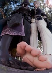 1boy 2girls big bigger cum cum_on_feet cum_on_foot duchess_(elden_ring) duchess_(nightreign) elden_ring elden_ring_nightreign feet female fetish foot_focus footjob giant giantess huge large larger light-skinned light-skinned_male male nightreign paid recluse_(elden_ring) recluse_(nightreign) saltoxicdue3d shrunken smaller sole soles strapped sweaty thick tiny