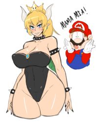 1boy 1girls big_breasts big_hips blonde_female bowsette breasts crown duo_kawa female genderswap hips male mario mario_(series) new_super_mario_bros._u_deluxe nintendo solo super_mario_bros. text