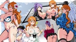 2girls assisted_exposure beach big_breasts bikini bikini_malfunction bikini_removed blush breasts busty carina_(one_piece) cleavage curvy curvy_female embarrassed embarrassed_nude_female enf exposed_breasts female female_only ice_cream lewdamone light-skinned_female long_hair mischievous nami nipple_slip one_piece one_piece_film_gold orange_hair post-timeskip purple_hair sand sea seaside short_hair shoulder_tattoo shounen_jump sweat taking_clothes_off tattoo thick_thighs umbrella voluptuous wardrobe_malfunction water wink